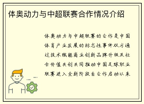 体奥动力与中超联赛合作情况介绍